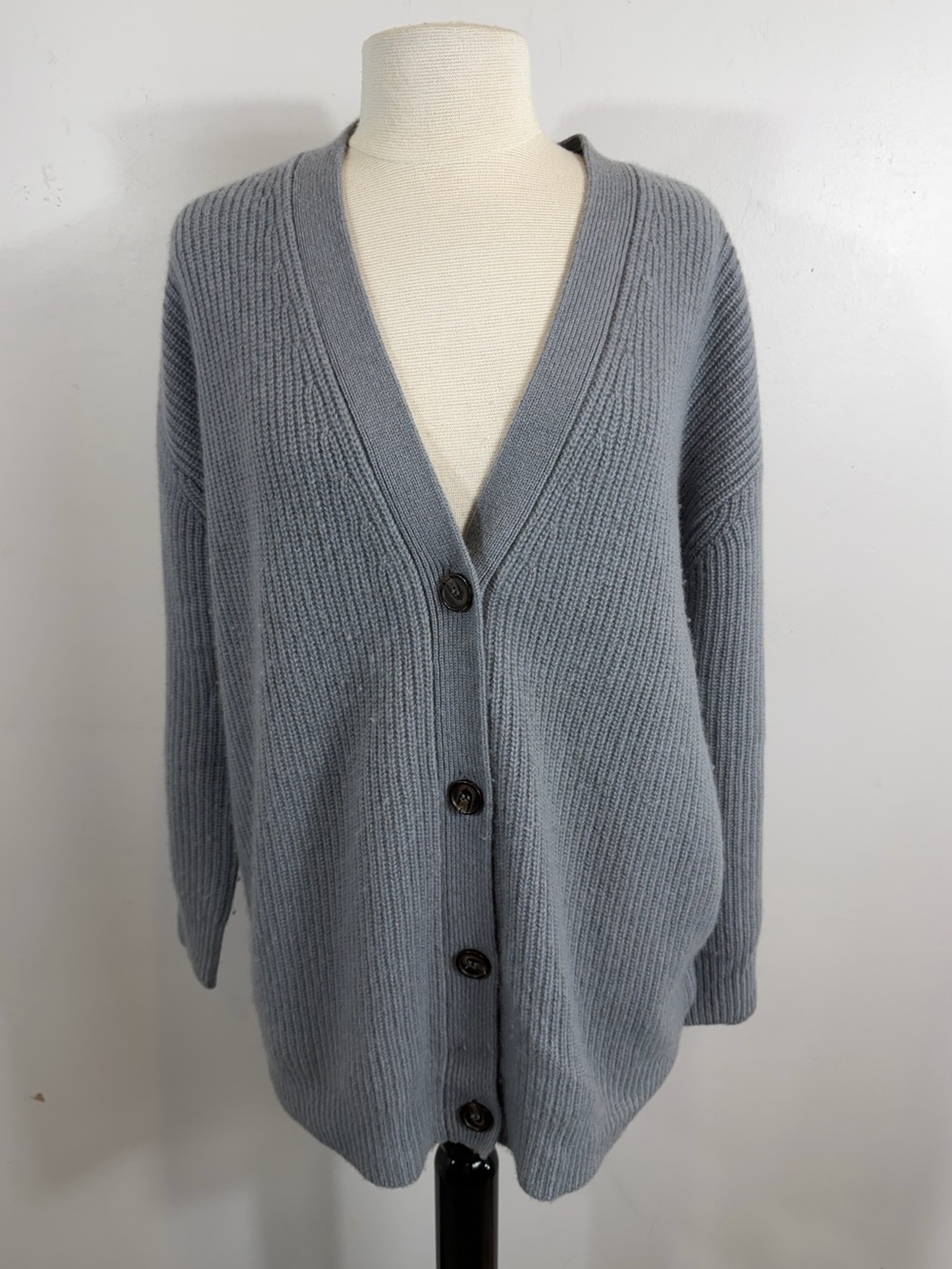 Jenni Kayne 100% Cashmere Gray Ribbed V-Neck Button Cardigan Sweater XS